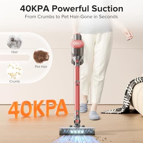 HOUSBRUSH Cordless Vacuum Cleaner with Self-Standing, 40KPA Stick Vacuum Cleaners for Home, 8-in-1 Lightweight Rechargeable Vacuum, 7-Layer Filtration,Ideal for Carpet, Pet Hair, Hardwood Floors 5