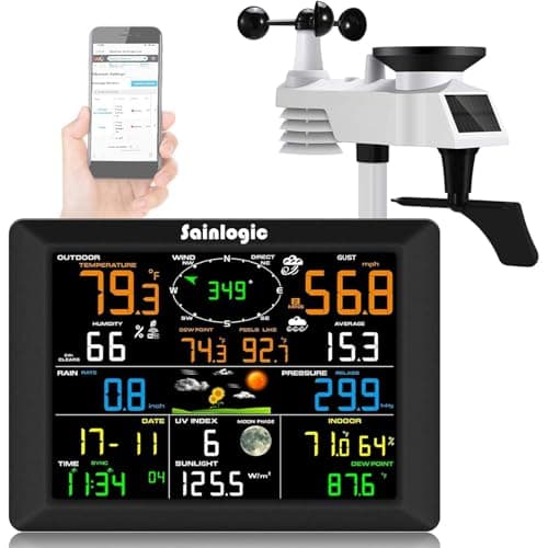 Sainlogic WiFi Weather Station, 8.3 inch Large Display Wireless Indoor Weather Stations with Rain Gauge and Wind Gauge,Weather Forecast,Wunderground
