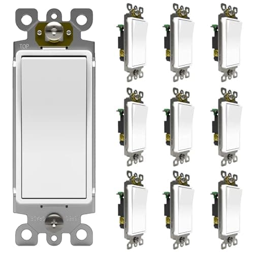 ThunderWay Single Pole Light Switch, Rocker Wall Light Switch, 15A 120/277V, Decorator On/Off Rocker Paddle Interrupter, UL Listed, White, 10 Pack