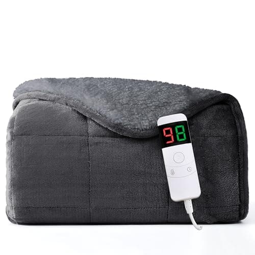 CuteKing Heated Weighted Blanket for Adults - 50"x60" 12lbs Electric Throw Fast Heating Heavy Blanket 1/2/4/6/8 Hour Auto Off 10 Heat Levels Over-Heat Protection Soft Flannel Sherpa