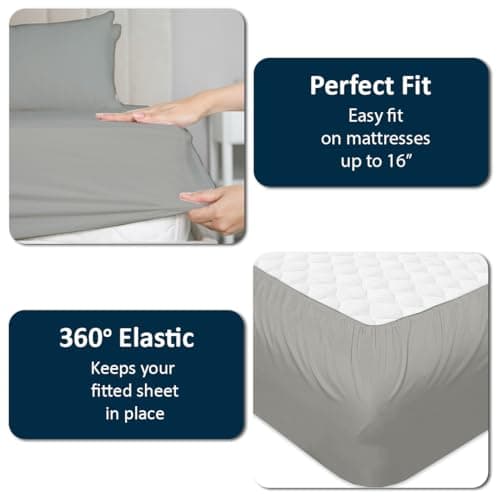 Cottingon 1 Piece Top Split King Fitted Sheet Only for Adjustable beds, Premium 100% Egyptian Cotton, 34 Inches Half Split Flex Head Bottom Sheet for Sleep Number Beds 16" Deep Mattress, Light Grey 5