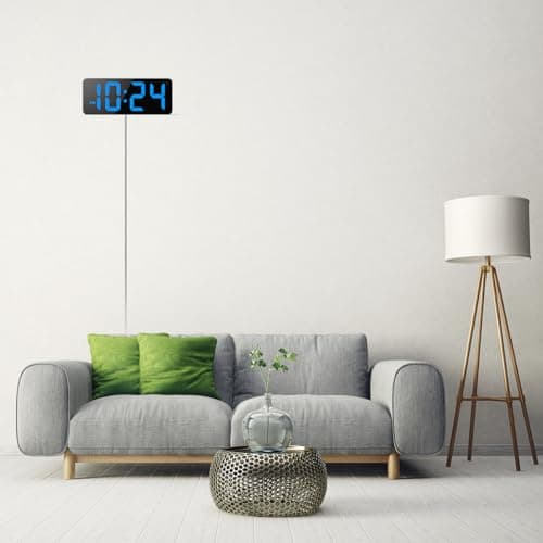 LED Digital Wall Clock with Large Display, Big Digits, Auto-Brightness, 12/24Hr Format, Modern Electric Small Silent Wall Clock for Living Room, Bedroom, Classroom, Farmhouse, Kitchen, Office - Blue 6