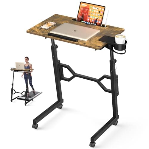 Enayplon Small Standing Desk with Wheels, Portable Treadmill Desk, Rolling Desk Adjustable Height for Laptop, Mobile Standing Table for Walking Pad, Bedside Table