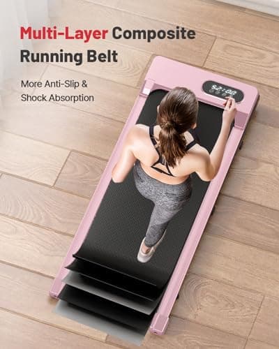 Gywowken Walking Pad Treadmill, 5.0MPH Under Desk Treadmill for Home Office, Ultra-Qiute, 300 LB Capacity, Compact Space Save, Installation Free, Remote, Pink 7