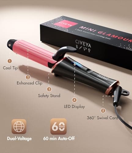 CIVEYA Mini Curling Iron with 5 Heat Settings, 1 Inch Curler for Short Hair - Dual Voltage, Argan Oil Infused 7