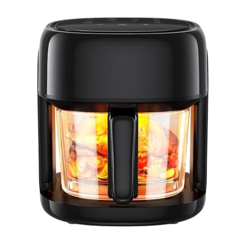 8-In-1 Glass Air Fryer, 5 QT Airfryer with Easy-View Glass Basket, Adjustable Temperature, Touch Panel Control, Circulating Heating, Compact and Large, Nonstick & Dishwasher Safe Fry Bowl