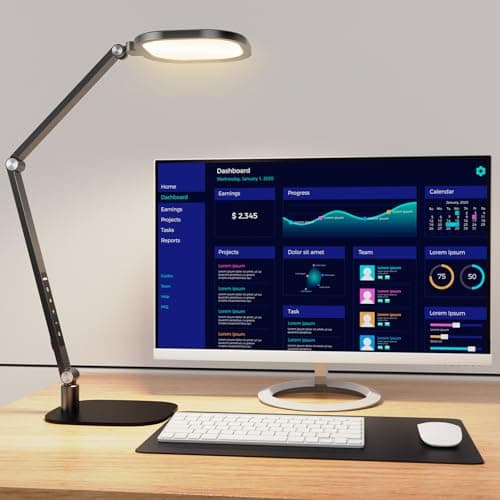 LitONES LED Desk Lamp for Home Office, Eye-Caring Diffused Desk Light, 3 Color Temperature 10 Brightness Computer Light, Dimmable Desk Light with Memory & Timer Func, Metal Swing Arm Table Lamp