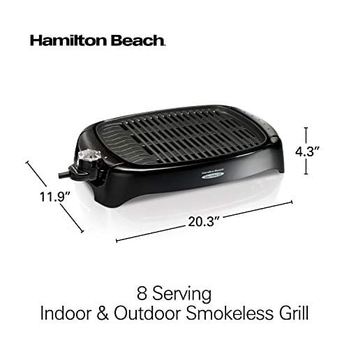 Hamilton Beach Electric Indoor Grill, 100 sq. in. Surface Serves 8, Virtually Smokeless Grilling, Adjustable Temperature Control to 450F, Dishwasher Safe Removable Nonstick Plates, Black (31605N) 8