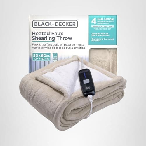 BLACK+DECKER Heated Blanket Electric Throw, Faux Shearling Electric Blanket, Heating Blanket with 4 Heating Levels, 3H Timer, Auto Shutoff, Fast Heating (50x60 inches, Cream) 9
