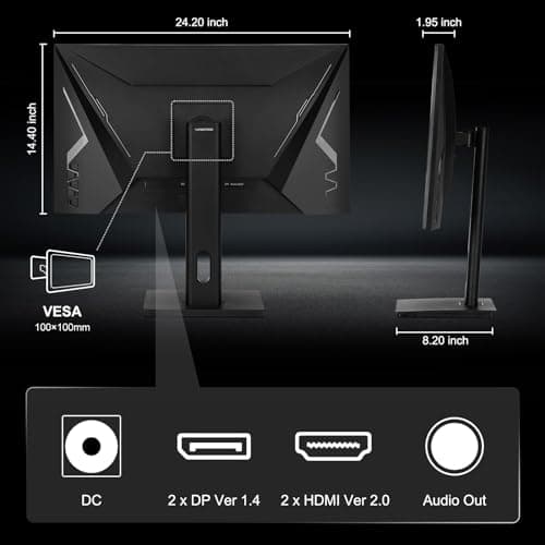 27 inch 180Hz Gaming Monitor with Speaker, 2560x1440 Fast IPS Screen, 2x HDMI 2.0, 2x Display Port 1.4, 114% sRGB, HDR10, Freesync & G-SYNC Compatible, Height/Swivel/Tilt Adjust, 3 Sides Frameless 8