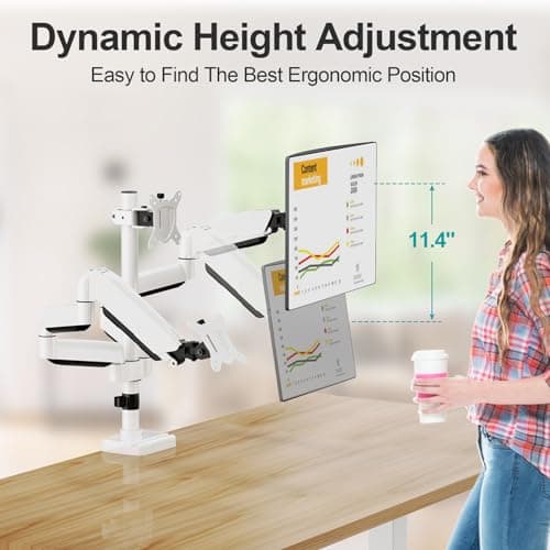 MOUNT PRO Triple Monitor Mount, 3 Monitor Desk Mount for Three Screens up to 32 Inch, Full Motion Gas Spring Heavy Duty Arm Hold up to 19.8lbs Each, White 5