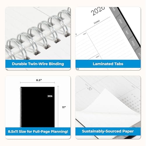 Blue Sky 2026 Weekly and Monthly Planner Calendar, Includes January 2026 - December 2026, 8.5" x 11", Flexible Cover, Wirebound, Laminated Tabs, Storage Pocket, Enterprise 8