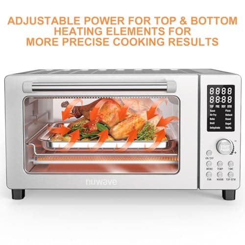 Nuwave Bravo Air Fryer Toaster Smart Oven, 10-in-1 Countertop Convection, 1800 Watts, 21-Qt Capacity, 50°-450°F Temp Controls, Top and Bottom Heater Adjustments 0%-100%, PFAS Free, Stainless Steel 6