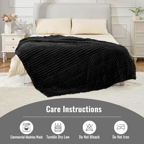 Uttermara Fleece Weighted Blanket for Adults Queen Size 15lbs, Soft Sherpa Weighted Blankets for Sleeping and Calming, Fuzzy Heavy Blanket for Bed and Couch, 60 x 80 Inches, Black 7
