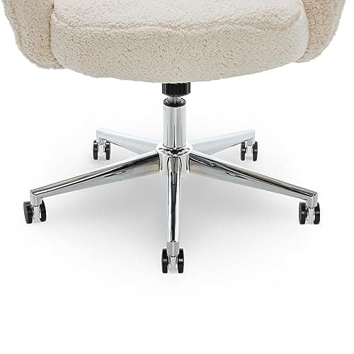 Serta Valetta Home Office Chair, Home Desk Chair with Memory Foam Padding, Midcentury Modern Style, Chrome-Finished Stainless-Steel Base, Cream Fuzzy Faux Fur 8