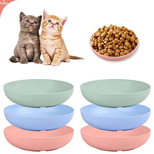 6-Pieces Whisker Fatigue Cat Bowl - 5.5 Inch Shallow Cat Food Dish Wide Cats Wet Feeding Bowls, PET Plate for Kittens and Short Legged Cats (Type-A Normal Bowls)
