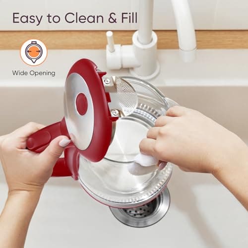 Cosori Electric Kettle, No Plastic Filter & Spout, Tea Kettle & Hot Water Boiler For Coffee & Tea, Water Heater & Teapot, Automatic Shut Off, Borosilicate glass, Red, 1.7L/1500W 7