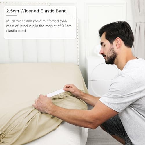 PHF 100% Rayon Derived from Bamboo Fitted Sheet Twin Size, 16" Deep Pocket,2.5cm Wider Strong Elastic Easy Fit, Breathable Silky Soft Skin-Friendly for Hot Sleeper,39"x 75", Natural,No Pillowcase 7