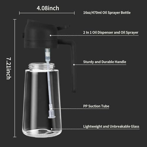 SweeHo Oil Sprayer for Cooking, 2 In 1 Oil Dispenser and Oil Sprayer (Black) 6