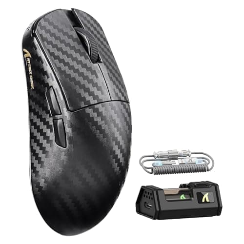 ATTACK SHARK R11 Ultra 8K Carbon Fiber Wireless Gaming Mouse with 42000 DPI-PAW3950 MAX Sensor-49g Lightweight,Nordic 52840 MCU Chip,Wired/BT/2.4Ghz Programmable,RGB Coiled Cable for PC(Black Wave)