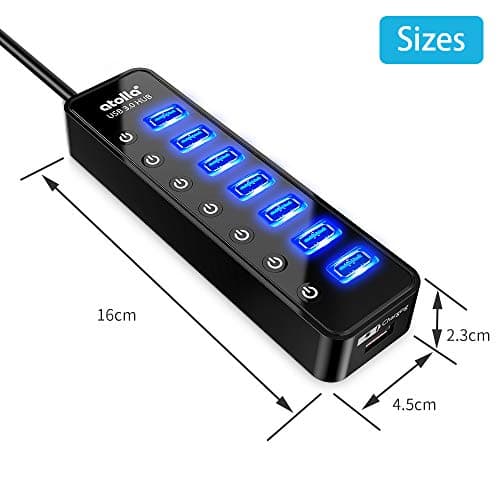 Powered USB Hub 3.0, Atolla 7-Port USB Data Hub Splitter with One Smart Charging Port and Individual On/Off Switches and 5V/4A Power Adapter USB Extension for MacBook, Mac Pro/Mini and More. 6
