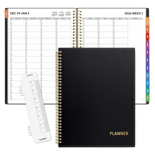 SUNEE 2026 Appointment Book 15-Minute Time Block - Daily, Weekly & Monthly Spiral Planner with Note Section - Thick Paper, Lay-Flat Bound - 8.5 x 11 for Office, School, Men & Women, Black