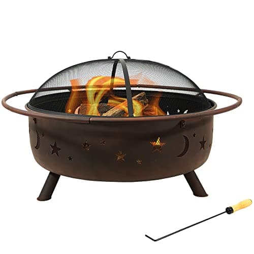 Sunnydaze Cosmic 42-Inch Large Outdoor Fire Pit - Wood-Burning Fire Pit with Round Spark Screen, Poker, and Built-in Grate 10