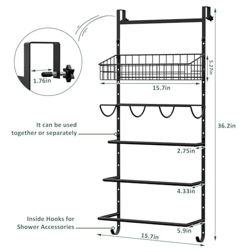 X-cosrack Adjustable Towel Racks for Bathroom Door Hanging, 5 Tiers Over The Door Towel Rack with Hooks, Bathroom Towel Holder Wall Mount for organizing Towels，Clothes 8
