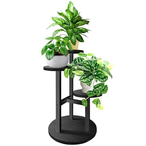 GEEBOBO 3 Tier Plant Stand Indoor, Tiered Plant Stand Indoor For Multiple Plants, Corner Flower Shelf Plant Holder Display Rack Shelving for Patio Garden Balcony Bedroom Living Room, Black