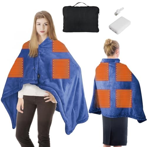 Heated Blanket Battery Operated with Power Bank, Cordless Portable Electric Heating Shawl, Wearable Heated Throw Blanket, Soft and Comfort, USB Fast Heating for Home, Valentine's Day Gift