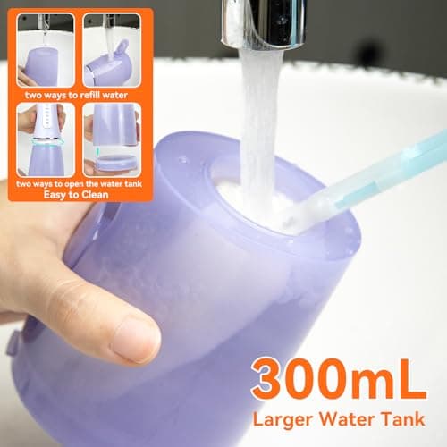 SEAGO Water Dental Flosser Cordless for Teeth, 5 Modes and 7 Nozzles, Dental Water Flosser 300mL, DIY Mode Memory Function, IPX7 Waterproof Dental Flosser, SG8019 Purple 6