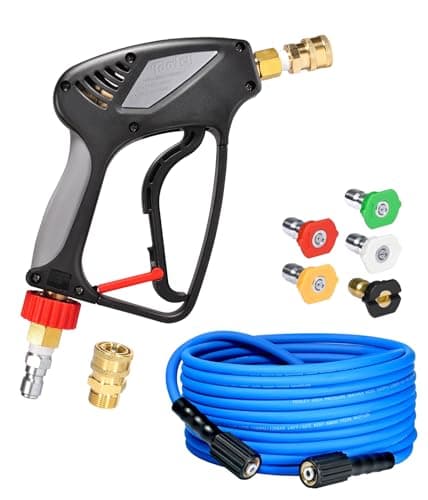 TOOLCY Pressure Washer Hose and Gun Kit, 30ft Kink Resistant Power Washer Hose and Gun with 5 Nozzle, 3/8" Swivel Quick Connector & M22-14mm Plug, Compatible with Simpson, Craftsman, Ryobi