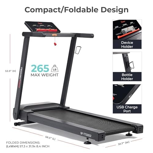 Sunny Health & Fitness Interactive Slim Folding Treadmill with Quiet Brushless, Shock Absorption, Digital Monitor, Free SunnyFit App Bluetooth Connectivity, Optional 12-Level Auto Incline 7