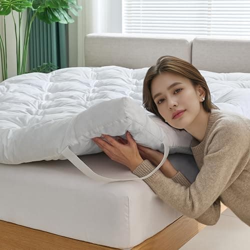 WhatsBedding 3 Inch Feather Bed Mattress Topper, Duck Feather Memory Foam Bed Topper,Soft Fluffy Supportive Pressure Relief Mattress,Queen