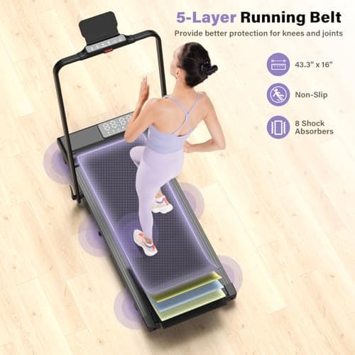 Walking Pad Treadmill with Incline and Handle Bar, 3.0 HP Foldable Treadmills 300LBS Capacity Folding Walking Pad 3 in 1 Under Desk Treadmill Remote Control with APP 5