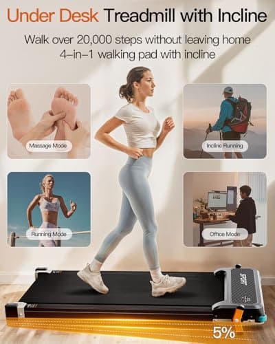 FUNRAY Walking Pad with Incline - Under Desk Treadmill with 2 Control Options, Ultra Slim Design and Double Shock Absorption, LED Display, Powerful and Quiet Treadmill for Walking/Jogging-White 7