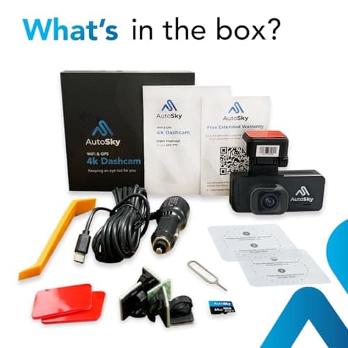 4K Dash Cam Car Camera - Dashboard Camera with Built-in WiFi and GPS - 64GB Memory Card Included - App to Share and Edit DashCam Recordings - AutoSky WiFi Dash Cam Front 5