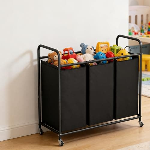 LINZINAR 3-Bag Laundry Basket, Black Laundry Hamper, 35.6 Gal(135 L) Laundry Sorter Cart Laundry Room Organization with Heavy Duty Rolling Lockable Wheels and Removable Bags 6