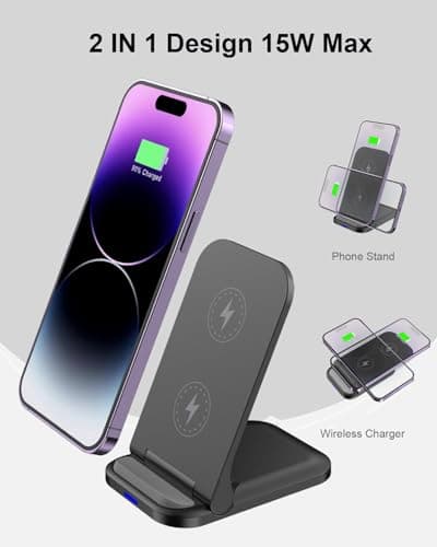 Jahobet Wireless Charger Stand - 15W QI Charger Pad for Samsung Galaxy S24 Ultra, S23, iPhone 15 Pro Max 14 13 12, Google Pixel 8 Pro 8a 7 Cordless Fast Charging Station 8