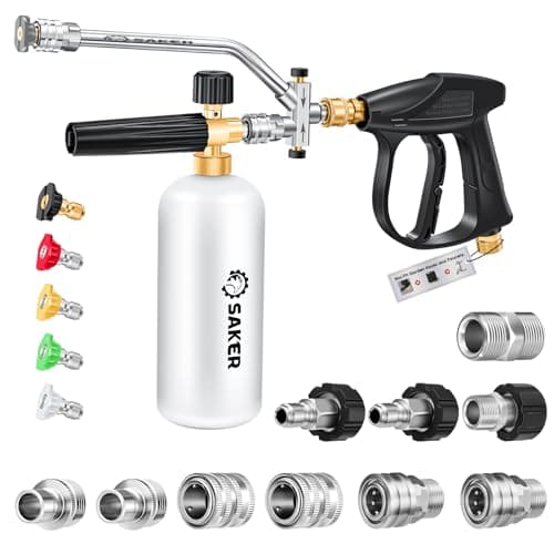 Saker Foam Cannon for Pressure Washer Kit with 10 PCS Saker Pressure Washer Hose Connector Set,Pressure Washer Gun for Car Washing and Cleaning,M22-14 Swivel to 3/8'' QC, 3/4" to QD