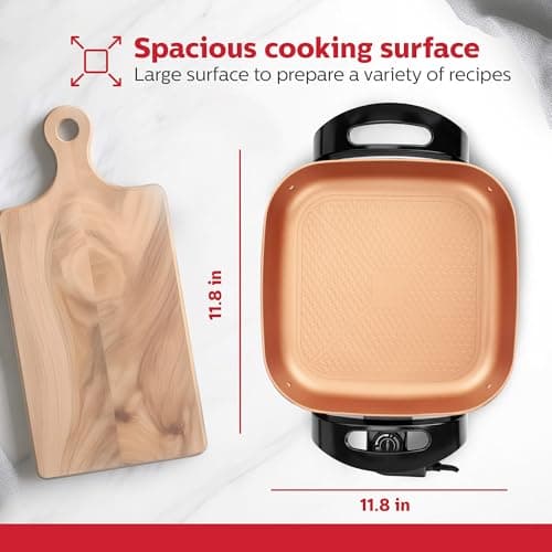 Holstein Housewares 12-Inch Electric Skillet - 1400W Electric Pan with Adjustable Temperature Control, PFOA-Free Non-Stick Coating, Cool-Touch Handles, Multi-Function Cooker, Copper & Black 6