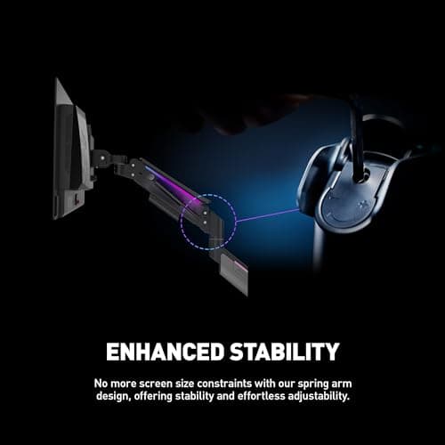 MSI MPG MT201R - Premium RGB Single Monitor Stand Arm, Supports 17-49" Screens and 44 lbs, VESA Compatible, Adjustable Heavy Duty Gas Spring Mount, Clamp & Grommet, Quick Release Plate - Gray 8