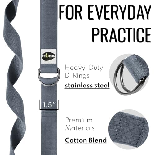 TECEUM Yoga Strap & Mat Strap – 2 IN 1 – Cotton – 6 ft 8 ft 10 ft (30+ colors) – Adjustable Non-Slip Belt for Yoga, Pilates, Stretching, Physical Therapy, Fitness & Home Workout – For Carrying Mats 5