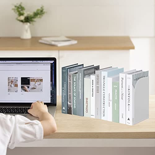 Adjustable BookEnds for Heavy Books, Heavy Duty Metal Book Ends for Shelves, Book Ends for Heavy Books, Non Skid Book Organizer for Home, Office, School, Large Capacity 4 Layers (Ivory White) 6