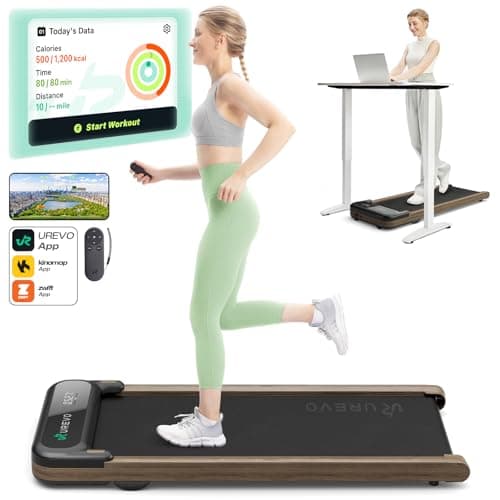 UREVO E4W Walking Pad, Wooden Treadmill Underdesk, Double Shock Absorption, Wood Grain Design, Workout APP with Track Insights, MIIT Mode, Plug and Play, Remote Control