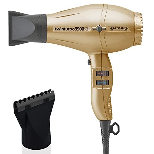 Turbo Power Twin Turbo 3900 Advanced Ionic & Ceramic Eco Friendly Gold Hair Dryer + M Hair Designs Hot Blow Attachment (Bundle) – Fast-Drying, Frizz-Control, Professional Hair Styling