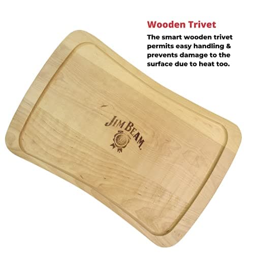 Jim Beam Cast Iron Fajita Pan with Wooden Trivet, Pre-Seasoned Ideal for Barbecuing and Camping, Large, Black,JB0206 7