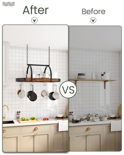 CHOEZON Hanging Pot Rack, Pot Hanger for Kitchen, Ceiling Mounted Pot Holder, Cookware Organizer with 12 S-Shaped Hooks, for Pot, Pan Storage, Space-Saving, Rustic Brown and Black TPR08BFC1 7