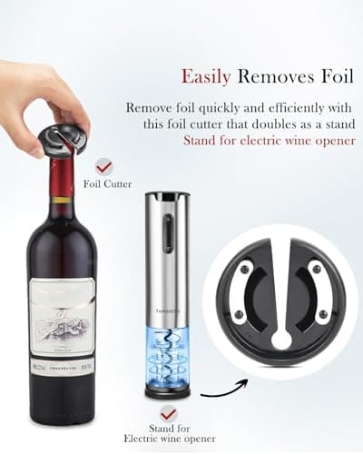 Electric Wine Opener Tomentific, Rechargeable Automatic Wine Corkscrew Bottle Opener With Foil Cutter, Type-C Charging Wine Openers With LED Light For Home Party Wedding Gifts (Stainless Steel) 7