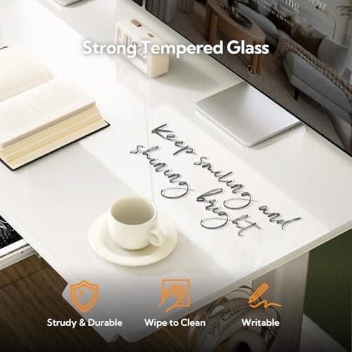 INNOVAR Glass Standing Desk with Drawers, 40 x 24 Inches Electric Height Adjustable Desk, Tempered Glass Top Stand Up Desks for Home and Office, White 7